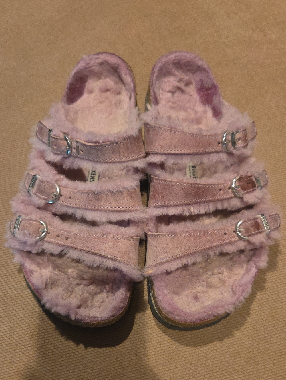 Birkenstock Florida Plush Triple-Strap Slides in Soft Pink Size 39